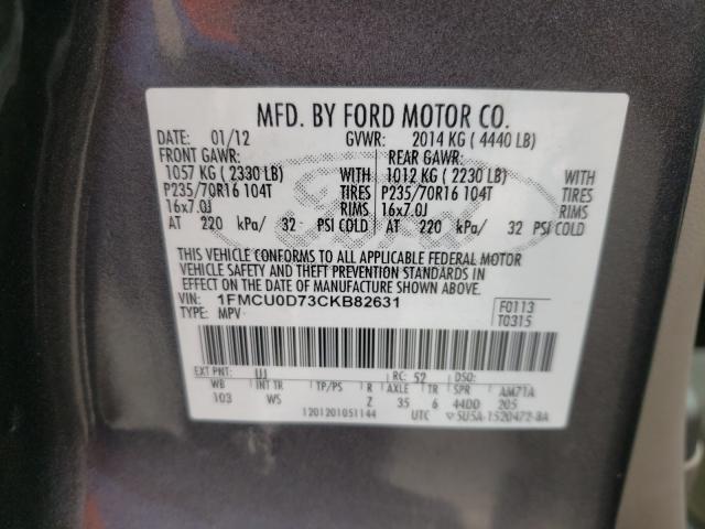 Photo 9 VIN: 1FMCU0D73CKB82631 - FORD ESCAPE XLT 