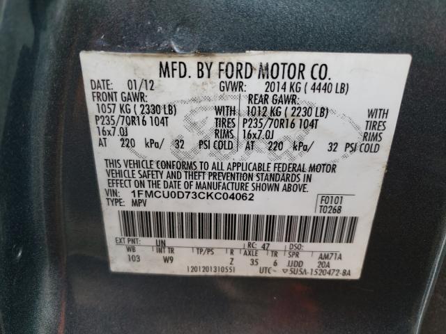 Photo 9 VIN: 1FMCU0D73CKC04062 - FORD ESCAPE XLT 