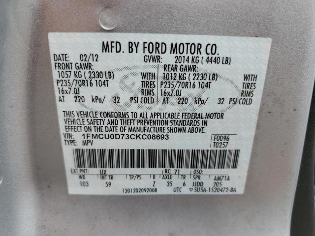 Photo 12 VIN: 1FMCU0D73CKC08693 - FORD ESCAPE 