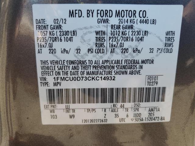 Photo 12 VIN: 1FMCU0D73CKC14932 - FORD ESCAPE XLT 