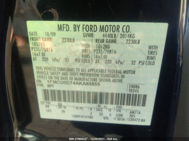 Photo 8 VIN: 1FMCU0D74AKA85855 - FORD ESCAPE 