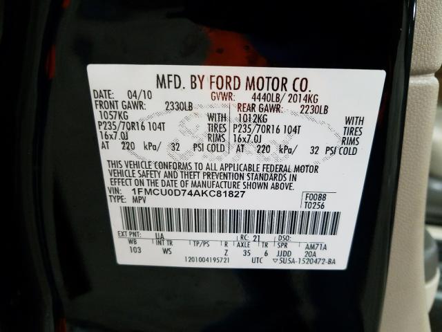 Photo 9 VIN: 1FMCU0D74AKC81827 - FORD ESCAPE XLT 