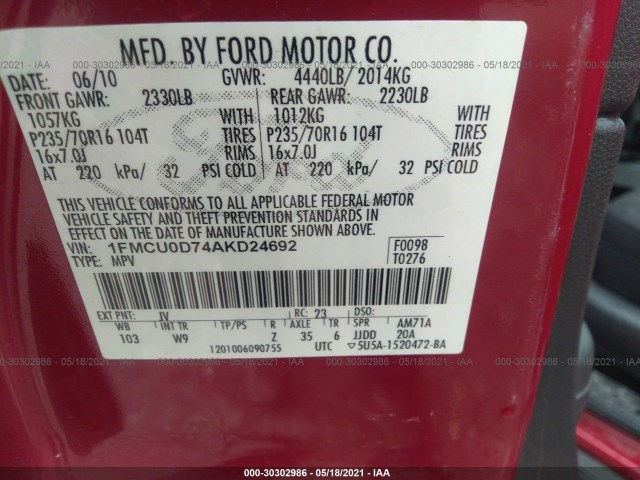 Photo 8 VIN: 1FMCU0D74AKD24692 - FORD ESCAPE 