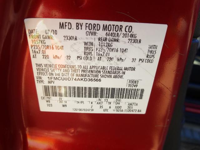 Photo 9 VIN: 1FMCU0D74AKD36566 - FORD ESCAPE XLT 