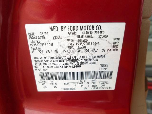 Photo 9 VIN: 1FMCU0D74BKA12499 - FORD ESCAPE XLT 