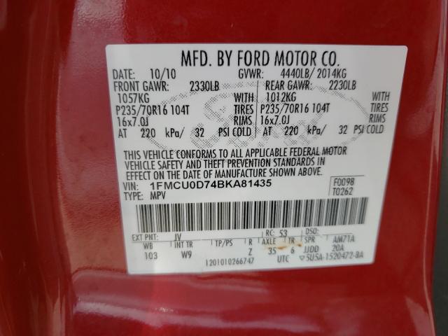 Photo 9 VIN: 1FMCU0D74BKA81435 - FORD ESCAPE XLT 