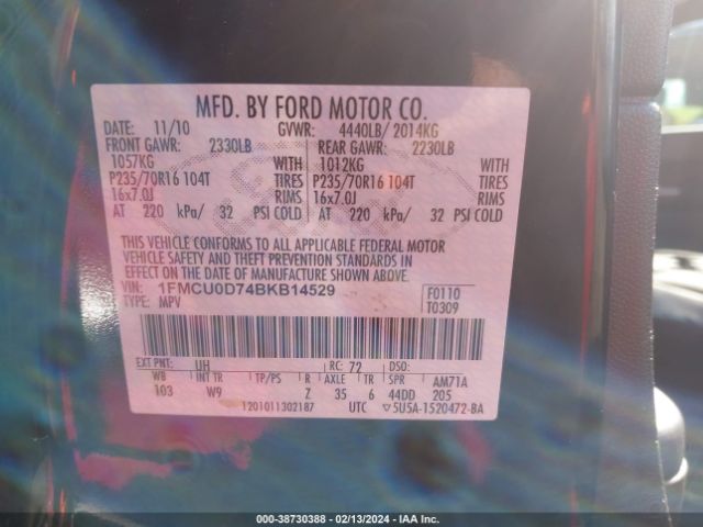 Photo 8 VIN: 1FMCU0D74BKB14529 - FORD ESCAPE 