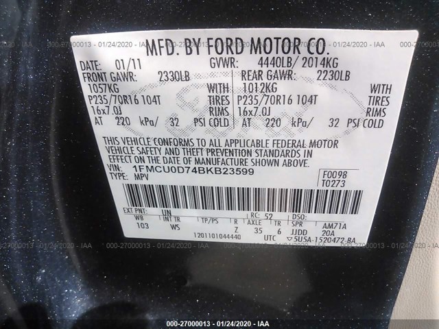 Photo 8 VIN: 1FMCU0D74BKB23599 - FORD ESCAPE 