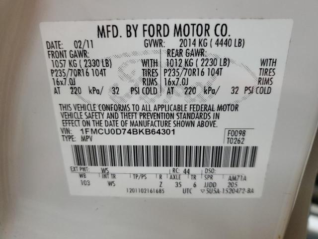 Photo 12 VIN: 1FMCU0D74BKB64301 - FORD ESCAPE XLT 