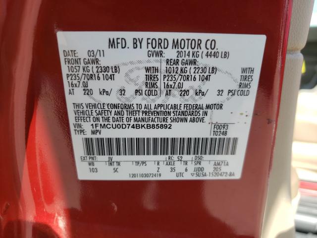 Photo 9 VIN: 1FMCU0D74BKB85892 - FORD ESCAPE XLT 