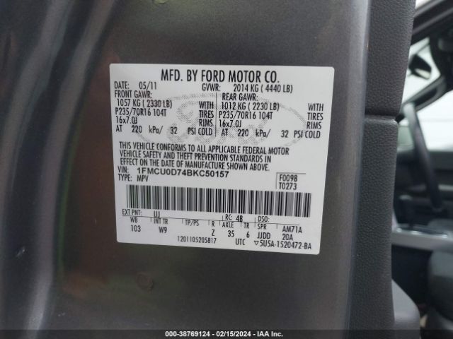 Photo 8 VIN: 1FMCU0D74BKC50157 - FORD ESCAPE 