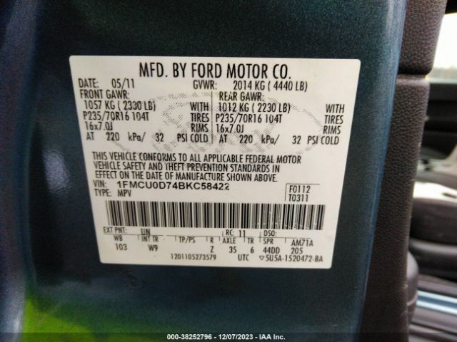 Photo 8 VIN: 1FMCU0D74BKC58422 - FORD ESCAPE 