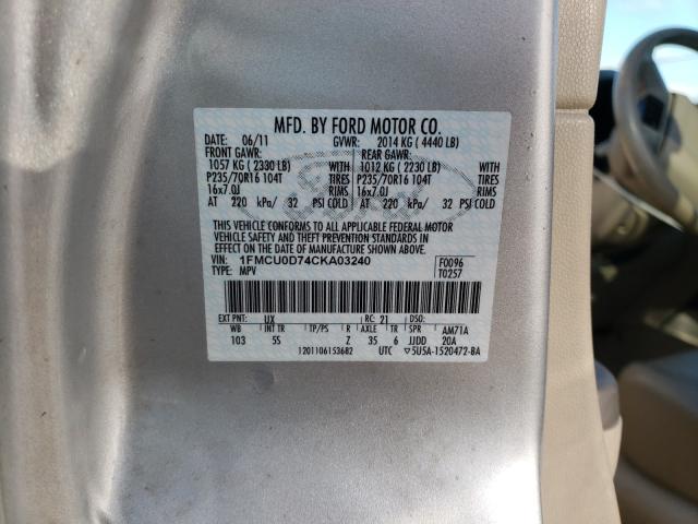 Photo 9 VIN: 1FMCU0D74CKA03240 - FORD ESCAPE XLT 