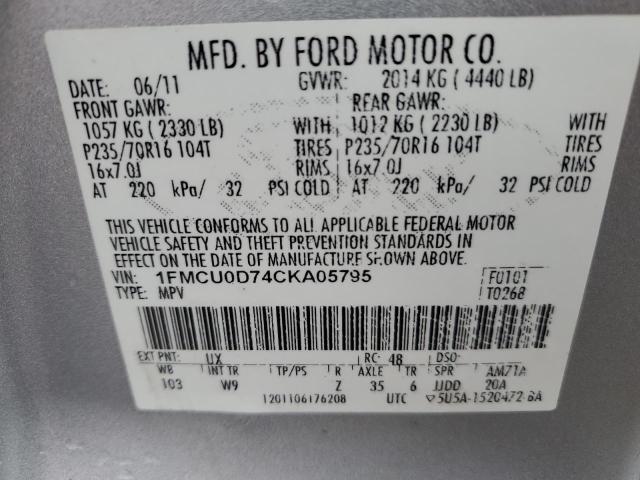 Photo 12 VIN: 1FMCU0D74CKA05795 - FORD ESCAPE XLT 