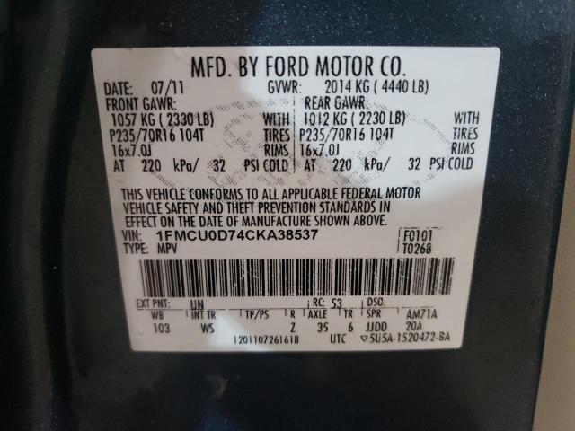 Photo 9 VIN: 1FMCU0D74CKA38537 - FORD ESCAPE XLT 