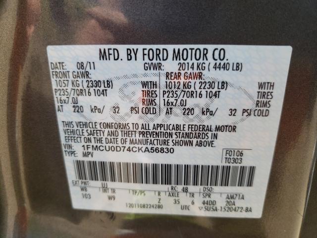 Photo 9 VIN: 1FMCU0D74CKA56830 - FORD ESCAPE XLT 