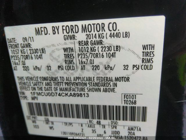 Photo 8 VIN: 1FMCU0D74CKA89813 - FORD ESCAPE 