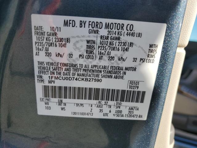 Photo 12 VIN: 1FMCU0D74CKB27590 - FORD ESCAPE XLT 