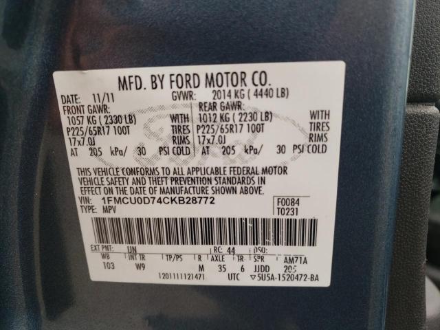 Photo 12 VIN: 1FMCU0D74CKB28772 - FORD ESCAPE XLT 