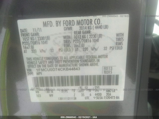 Photo 8 VIN: 1FMCU0D74CKB44843 - FORD ESCAPE 