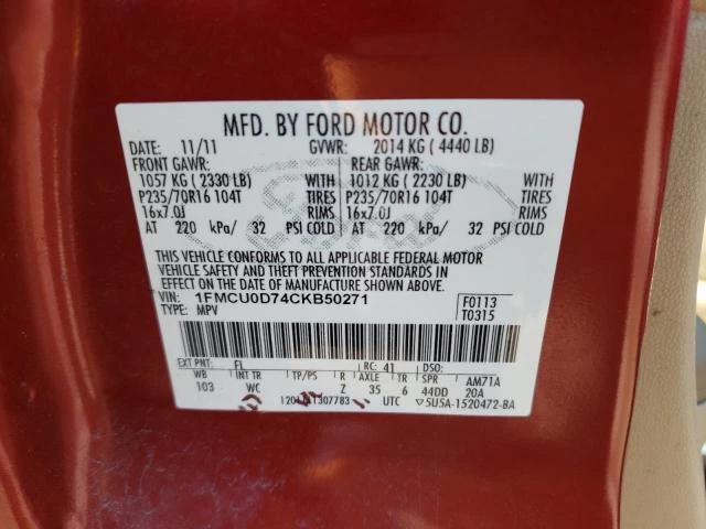 Photo 12 VIN: 1FMCU0D74CKB50271 - FORD ESCAPE XLT 