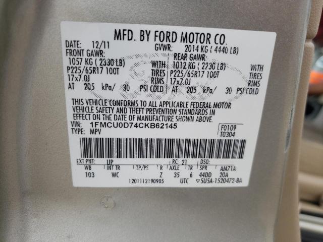 Photo 9 VIN: 1FMCU0D74CKB62145 - FORD ESCAPE XLT 