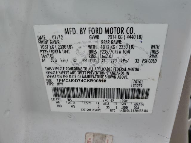 Photo 12 VIN: 1FMCU0D74CKB90818 - FORD ESCAPE 