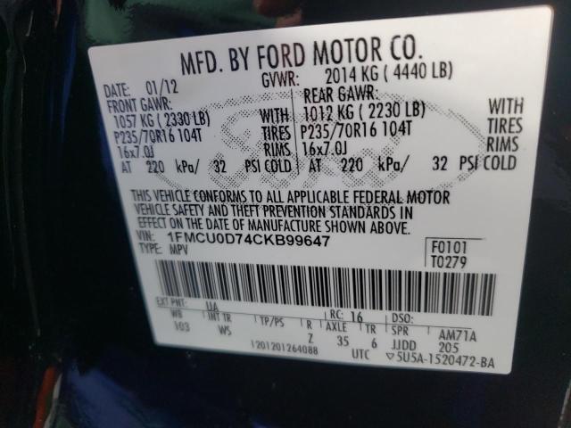 Photo 9 VIN: 1FMCU0D74CKB99647 - FORD ESCAPE XLT 