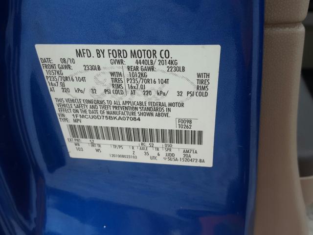 Photo 9 VIN: 1FMCU0D75BKA07084 - FORD ESCAPE XLT 