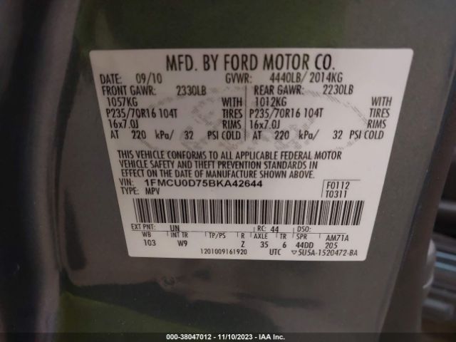 Photo 8 VIN: 1FMCU0D75BKA42644 - FORD ESCAPE 