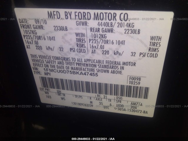 Photo 8 VIN: 1FMCU0D75BKA47455 - FORD ESCAPE 