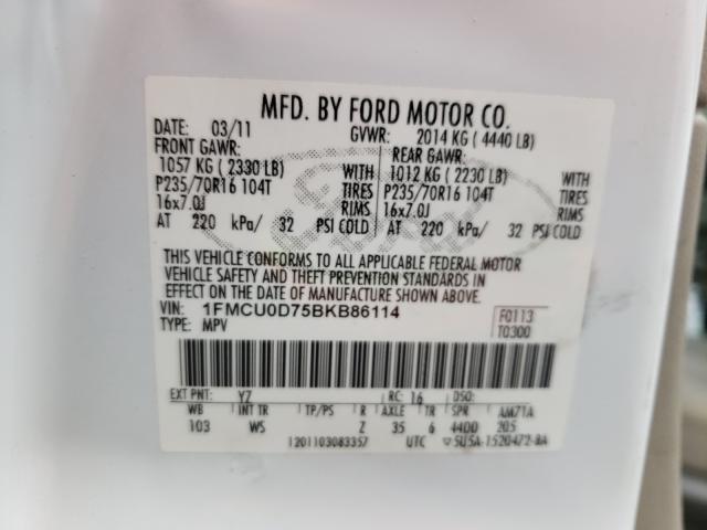 Photo 9 VIN: 1FMCU0D75BKB86114 - FORD ESCAPE XLT 