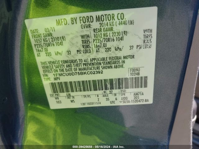 Photo 8 VIN: 1FMCU0D75BKC02392 - FORD ESCAPE 