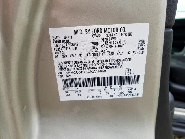 Photo 9 VIN: 1FMCU0D75CKA16868 - FORD ESCAPE XLT 