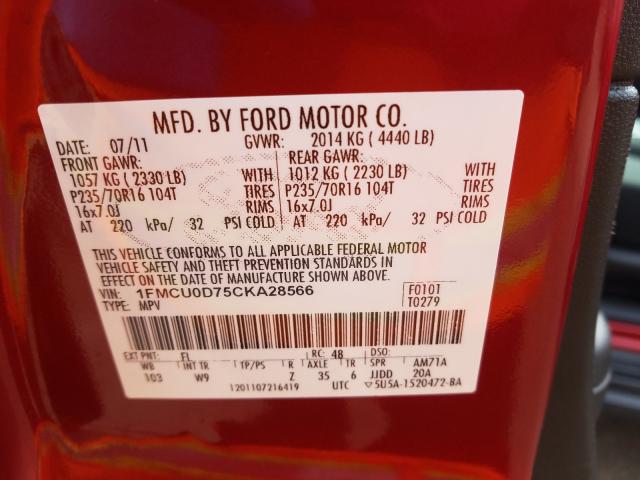 Photo 9 VIN: 1FMCU0D75CKA28566 - FORD ESCAPE XLT 