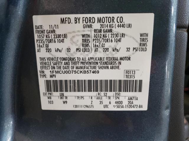 Photo 9 VIN: 1FMCU0D75CKB57469 - FORD ESCAPE XLT 