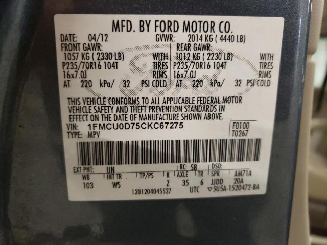 Photo 12 VIN: 1FMCU0D75CKC67275 - FORD ESCAPE 