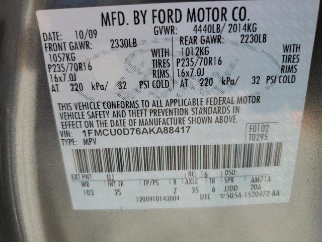 Photo 12 VIN: 1FMCU0D76AKA88417 - FORD ESCAPE XLT 