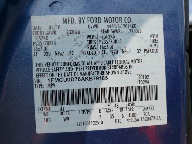 Photo 9 VIN: 1FMCU0D76AKB79185 - FORD ESCAPE XLT 