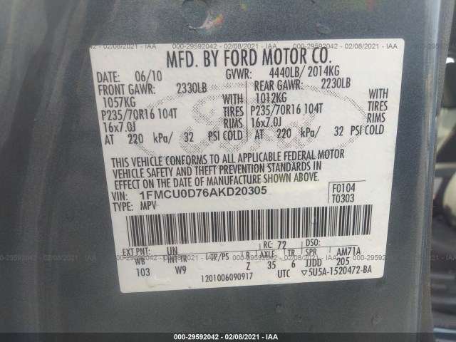 Photo 8 VIN: 1FMCU0D76AKD20305 - FORD ESCAPE 