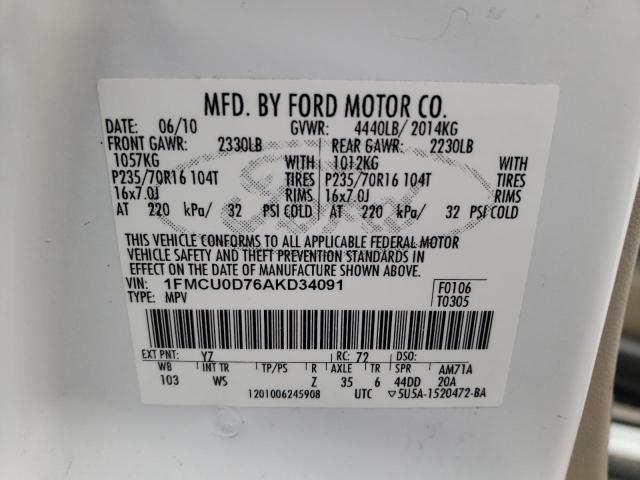 Photo 9 VIN: 1FMCU0D76AKD34091 - FORD ESCAPE XLT 