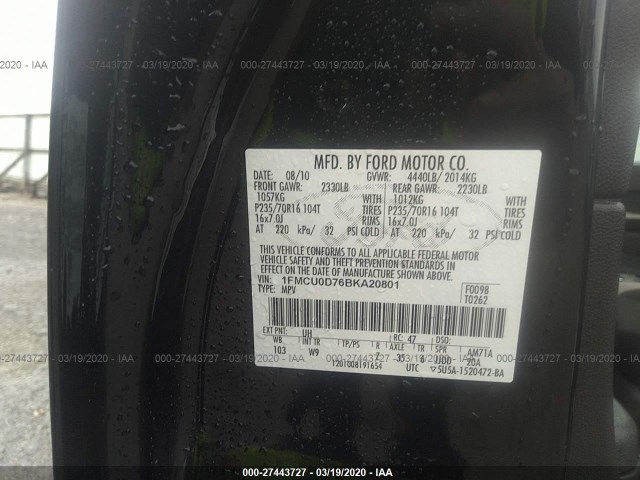 Photo 8 VIN: 1FMCU0D76BKA20801 - FORD ESCAPE 