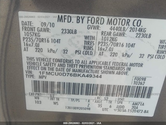 Photo 8 VIN: 1FMCU0D76BKA49344 - FORD ESCAPE 