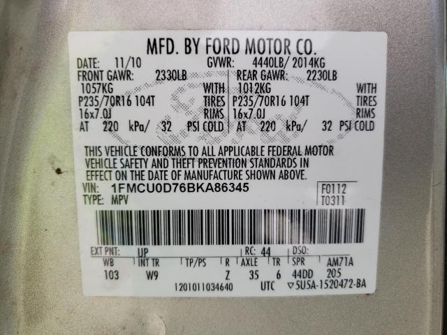 Photo 9 VIN: 1FMCU0D76BKA86345 - FORD ESCAPE XLT 