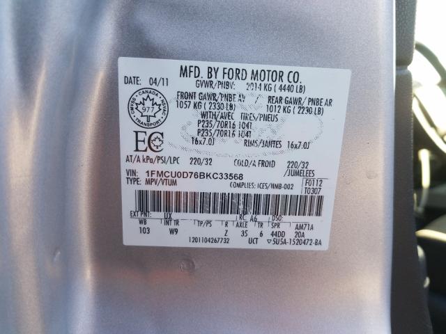 Photo 9 VIN: 1FMCU0D76BKC33568 - FORD ESCAPE XLT 