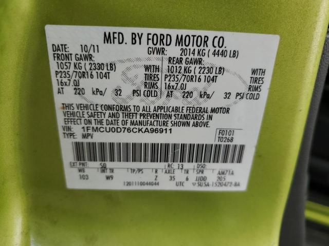 Photo 12 VIN: 1FMCU0D76CKA96911 - FORD ESCAPE XLT 