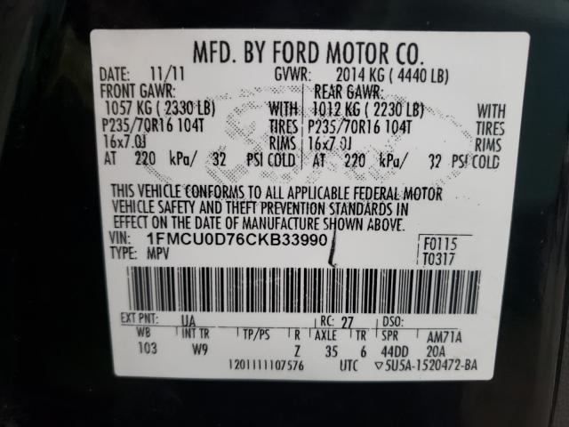 Photo 9 VIN: 1FMCU0D76CKB33990 - FORD ESCAPE XLT 