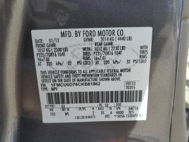 Photo 12 VIN: 1FMCU0D76CKB81862 - FORD ESCAPE XLT 