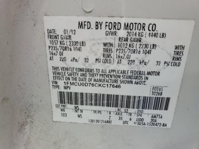 Photo 12 VIN: 1FMCU0D76CKC17646 - FORD ESCAPE XLT 