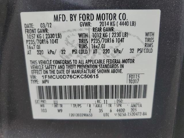 Photo 11 VIN: 1FMCU0D76CKC50615 - FORD ESCAPE 